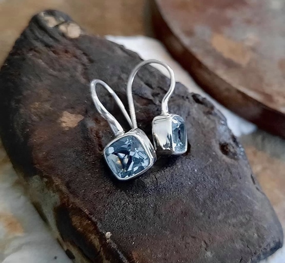 cushion cut blue topaz drop earrings (limited edition)